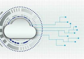 Cloud with tech circle background with connection circuit Data transmission concept to data collection system over secure internet network white tech background with grit grid vector