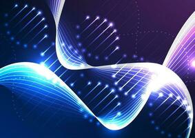 DNA themed medical tech background with illuminated strands, highlighting modern medicine's technological advancements and showcasing the interconnectedness of genetic information vector