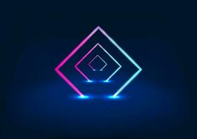 Podium Triangle bending neon lights with blue and purple lighting. to make the product stand out as more modern luxury being placed on a platform long and high from the ground vector