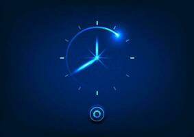 reloj marcar pantalla tecnología antecedentes usado a indicar hora y medida tiempo. el antecedentes usos geométrico formas con dientes abajo. enfocado en el oscuro azul tono. adecuado para utilizar como un monitor vector