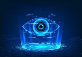 Hologram technology projecting technology eyes with technology circle Refers to looking for new technologies that help solve business or human problems to grow develop the economy in the country vector