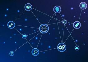 Data technology with technology icons It represents big data technology as a tool that allows data to be used for analysis and planning in order to reach the needs of users through the network system. vector