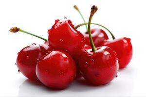 Fresh cherries on a white background. Generative AI photo