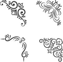 Vector illustration of decorative corner frame set. Set Hand Draw of Corners Different Shapes Flower Decoration Vector Design Doodle Sketch Style For Wedding And Banner