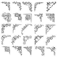 Vector illustration of decorative corner frame set. Set Hand Draw of Corners Different Shapes Flower Decoration Vector Design Doodle Sketch Style For Wedding And Banner