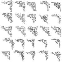 Vector illustration of decorative corner frame set. Set Hand Draw of Corners Different Shapes Flower Decoration Vector Design Doodle Sketch Style For Wedding And Banner