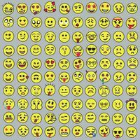 conjunto de emoticonos conjunto de emojis sonrisa iconos, gracioso dibujos animados amarillo emoji y emociones icono recopilación. estado animico y facial emoción iconos llanto, sonrisa, reír, alegre, triste, enojado y contento caras, vector