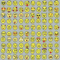 conjunto de emoticonos conjunto de emojis sonrisa iconos, gracioso dibujos animados amarillo emoji y emociones icono recopilación. estado animico y facial emoción iconos llanto, sonrisa, reír, alegre, triste, enojado y contento caras, vector