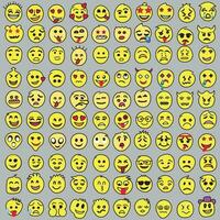 conjunto de emoticonos conjunto de emojis sonrisa iconos, gracioso dibujos animados amarillo emoji y emociones icono recopilación. estado animico y facial emoción iconos llanto, sonrisa, reír, alegre, triste, enojado y contento caras, vector