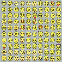 conjunto de emoticonos conjunto de emojis sonrisa iconos, gracioso dibujos animados amarillo emoji y emociones icono recopilación. estado animico y facial emoción iconos llanto, sonrisa, reír, alegre, triste, enojado y contento caras, vector