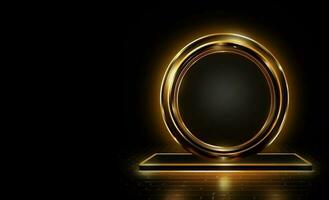 Elegant gold shiny circle stage vector illustration in black background. Premium modern golden banner wallpaper. photo