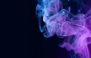 Purple and blue smoked smooth background. Abstract violet fog in black color for backdrop and banner illustration. photo