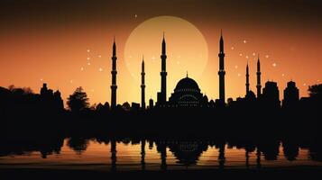 Ramadan background with silhouettes of mosques. Generative AI photo