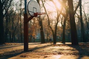 Basketball hoop in park. Generative AI photo