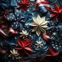 Paper flowers and confetti for Independence Day. Paper origami. Generative AI photo