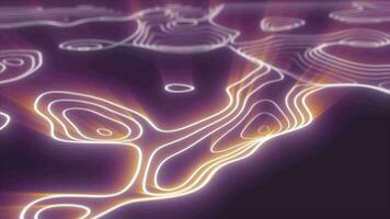 Abstract purple looped futuristic hi-tech landscape with mountains and canyons from glowing energy circles and magic lines background video