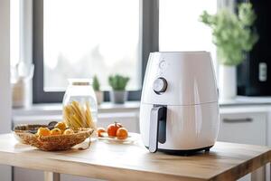 White air fryer or oil free fryer appliance in the modern kitchen. Generative AI photo