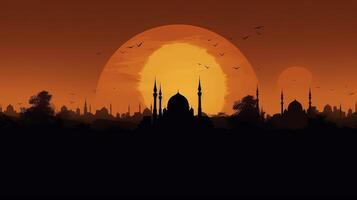 Ramadan background with silhouettes of mosques. Generative AI photo