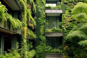 Green facade, vertical garden in architecture. Ecological building. photo