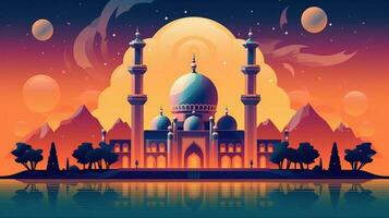 Ramadan background with silhouettes of mosques. Generative AI photo
