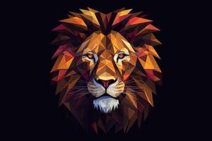 Low poly style portrait of a lion on a dark background. Generative AI photo