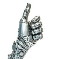 A robot hand giving thumbs up isolated on white background - Generative AI photo