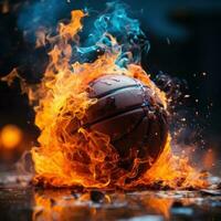 baloncesto en fuego. generativo ai foto