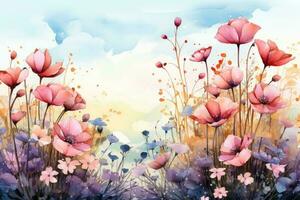 Watercolour beautiful art of poppy flowers. Generative AI photo