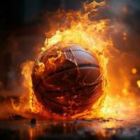 Basketball on fire. Generative AI photo