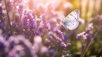Butterfly on violet lavender flowers. photo
