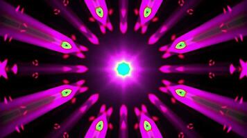 Cyan and purple glow light ray kaleidoscope. 2D rendering abstract pattern video