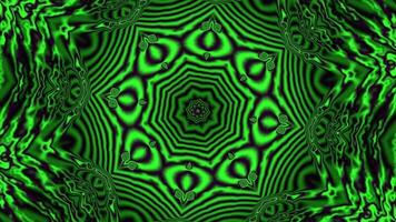 Green color fast motion illumination kaleidoscope animation. 2D computer rendering pattern video