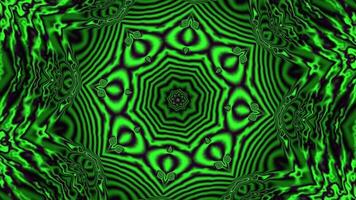 Green color fast motion illumination kaleidoscope animation. 2D computer rendering pattern video