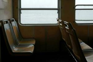 Interior of an old ferryboat in Lisbon, Portugal photo