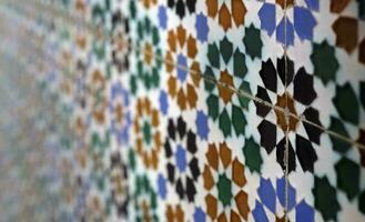 Detail of a ceramic mosaic tile wall in Lisbon, Portugal photo