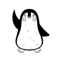 linda pingüino en mano dibujado garabatear estilo. vector ilustración aislado en blanco. colorante página.