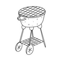 Grill kettle in hand drawn doodle style. Vector illustration isolated on white. Coloring page.