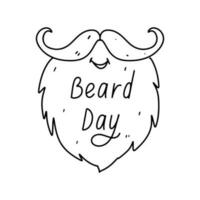 World Beard Day in hand drawn doodle style. Vector illustration isolated on white. Coloring page.