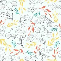 Vector cute kawaii doodle animal collection cartoon seamless pattern set background