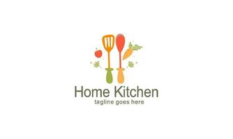 Home kitchen logo with pot full of healthy vegetables and vitamins logo vector