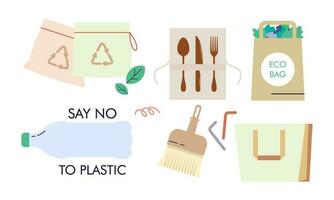 Zero waste set. Eco style concept. no plastic. go green vector