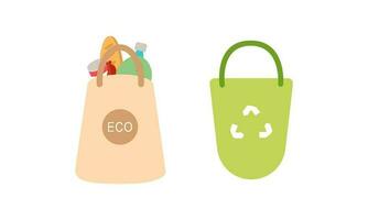 Set of grocery brown bags with eco organic food concept design vector