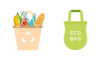 Set of grocery brown bags with eco organic food concept design vector