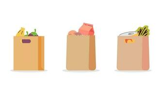 Set of grocery brown bags with eco organic food concept design vector