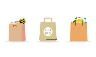 conjunto de tienda de comestibles marrón pantalones con eco orgánico comida concepto diseño vector