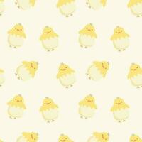 Cute little chicken coming out of egg. seamless pattern vector