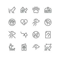 Set of service pet related icons, emotional support cat, pet assistance, restriction sign, pet transportation and linear variety vectors. vector