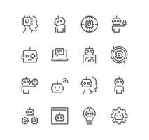 Set of artificial intelligence related icons, algorithm, self learning, face recognition and linear variety vectors. vector