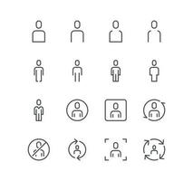 Set of people related icons, male, female, profile, personal, business people, group, leader, human and linear variety vectors. vector