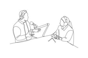 Single one line drawing podcast concept. Continuous line draw design graphic vector illustration.